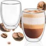 2x Springos Terminė stiklinė kavai Latte arbatai su dvigubu dugnu 350ml dovana