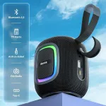 Kompiuterio kolonėlės Rienok Bluetooth kolonėlė maža su &scaron;viesa Fm radijas Bluetooth 5.3 muzikos grotuvas belaidė žemų dažnių kolonėlė su 15 valandų grojimo laiku stereo ne&scaron;iojama vandeniui atspari Tf kortelė Usb atmintinė juoda