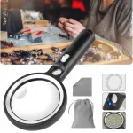 Lupa su &scaron;viesa, skaitymo lupa 10 x 20x 45x, lupa su 30 led diodais