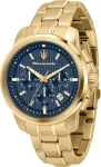 Maserati Successo R8873621021 vyri&scaron;kas laikrodis chronografas nerūdijantis plienas geltonas auksas pvd, aukso-mėlynas, apyrankė