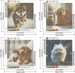 Dcidbei deimantų tapybos rinkinys gyvūnai, 4 vnt., 30 x 30 cm - &scaron;uns ir katės tapyba pagal skaičius - deimantinė tapyba haskio paveikslėliai &scaron;unų &scaron;uniukai suaugusiems