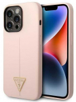 Guess GUHCP14LSLTGP iPhone 14 Pro 6,1 colio eilinis/rožinis kietas dėklas, silikoninis trikampis