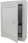 Korpuso spinta, telekomunikacinė spinta, FTTH 350x250x90, montuojama pavir&scaron;iuje, perforuotos durys, 1 x lizdas. elektra, 14x lizdai kertinis akmuo ALANTEC