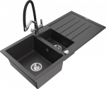 Granitinė virtuvinė plautuvė Mexen Andres su mai&scaron;ytuvu ir sifonu, Juodas granite+Juodas/Chrome