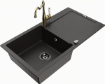 Granitinė virtuvinė plautuvė Mexen Leo su mai&scaron;ytuvu ir sifonu, Metallic juodas/auksinis+Gold