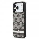 DKNY PU Leather Checkered Pattern and Stripe dėklas skirtas Apple iPhone 17 Pro juodos spalvos