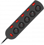 Elgotech Prailginimo laidas 3x1mm 5 lizdai + 6 jungikliai 1,5m juodas EPS-501,5W6-2