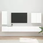 TV staliukas TV sieninio kabineto komplektas 6 vnt. Auk&scaron;tai blizganti balta