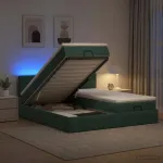 Otmana lova su matracsu ir LED Tamsiai žalia 200 x 200 cm