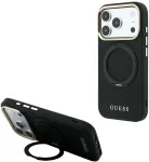 Dėklas Guess Ring Stand 360 Grained Classic Logo MagSafe do iPhone 18 Pro / 17 Pro juoda
