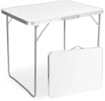 Sulankstomas kempingo stalas 80x60 cm, baltas, ne&scaron;iojamas, lagaminas-stalas, i&scaron;kylų stalas