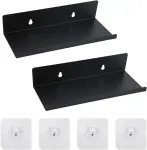 Jinsion lipni maža sieninė lentyna, juodas metalas, 10 x 20 x 4 cm, 2 vnt., plaukiojanti mini lentyna vonios kambariui, lentyna be gręžimo, sieninė lentyna vonios kambariui, plaukiojanti lentyna, sieninė lentyna, siaura pakabinama lentyna