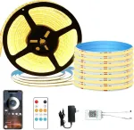 Gaouto cob led juosta 5 m, valdymas programėle, cob juosta su nuotolinio valdymo pulteliu, 3000 k &scaron;iltai balta &scaron;viesos juosta, 24 v pritemdoma led juosta, &scaron;iltai balta, &scaron;viesos juosta namams, virtuvei, kambariui, pasidaryk pats dekoravimui