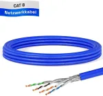 Hb-digital 5 m Cat 8.1 tinklo kabelis, instaliacinis kabelis, duomenų kabelis, ethernet, lan kabelis cat.8, iki 40 gbit/s, varinis s/ftp, 2000 mhz, pimf, lszh cat8, be halogenų, atitinka rohs, awg 22/1, mėlynas