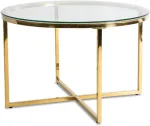 Mebel Elite Apvalus stiklinis staliukas FLIP, &Oslash; 70 cm, skaidrus / auksinis