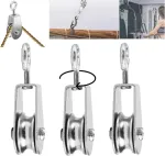 3 skriemulių rinkinys, nerūdijantis plienas, 30 mm skriemulys, plieninė virvė maža, virvinis skriemulys, fitneso skriemulys, 360&deg; pasukamas ritinys, keliamoji galia 30 kg, blokuojantis kabelio skriemulys plieniniam kabeliui, virvėms