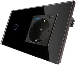 Cnbingo jutiklinis &scaron;viesos jungiklis su schuko lizdu ir usb jungtimis (c tipo ir a tipo, i&scaron; viso 3.1 a) &ndash; įleidžiamas usb lizdas &ndash; paprastas stiklinis sieninis jungiklis juodos spalvos &ndash; su būsenos led lempute &ndash; 500 w/skyrius