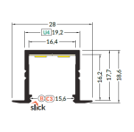 LED juostos profilis SMART-IN16, neanoduotas aliuminis, 2m
