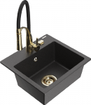 Granitinė virtuvinė plautuvė Mexen Milo su mai&scaron;ytuvu ir sifonu, Juodas granite+Juodas/Gold