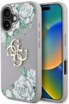Dėklas Guess Grained Roses Big 4G logo skirtas Apple iPhone 16 violetinės spalvos