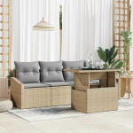 Lauko baldų komplektas Sodo Sofų Rinkinys su saugykla 5 pcs Smėlio Poli ratanas