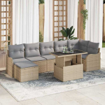 Sodo Sofų Rinkinys su pagalve 8 pcs Smėlio Poli ratanas