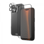 SBS komplektas su D3O technologijos skirtukais iPhone 16 Pro Max - dėklas + stiklinė ekrano ir kameros apsauga - skaidrus