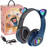 Belaidės sulankstomos LED ausinės vaikams, dėžutėje. Mėlynos.