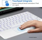 Cacoe bluetooth klaviatūra su jutikliniu kilimėliu, [italų klaviatūra] belaidė su 7 spalvų ap&scaron;vietimu, suderinama su ios, android plan&scaron;etėmis, windows 10 colių, balta