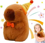 Plushies kapibara, 23 cm mielas kapibaros pliu&scaron;inis žaislas su gimtadienio kepure, mink&scaron;tas žaislas kawaii kapibara, itin mink&scaron;ta įdaryta kapibara, plushies simuliacinis gyvūnas kapibara, kapibaros pliu&scaron;inis žaislas vaikams
