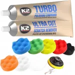 K2 Ultra Cut poliravimo pasta turbo rinkinys su poliravimo kempinėmis įbrėžimams &scaron;alinti