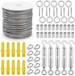 Qimei-shop vielinis trosas 30 m 2 mm nerūdijančio plieno kabelis su kilpomis sodo viela su dengtu M5 trosų įtempikliu Turnbuckle vielinio тросо gnybtu pakabinamai užuolaidų virvei skalbinių virvei