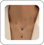 Aneneiceera boho stiliaus daugiasluoksnis smaragdo perlų vėrinys-chokeris auksinis smaragdo pakabukas mažų perlų vėrinys žalio brangakmenio vėrinys grandinėlė papuo&scaron;alai moterims ir mergaitėms, cinkas