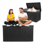 Lauko baldų komplektas Juoda sodo dėžė su sėdyne, 570l, atspari vandeniui, medžio imitacija