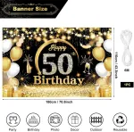 Zahrvia 50-ojo gimtadienio reklaminis plakatas juodo aukso spalvos, 50-ojo gimtadienio vakarėlio dekoracijos, 50-ojo gimtadienio foninis reklaminis plakatas, medžiaginis ženklas plakatas fonas 50-ojo gimtadienio vakarėlio dekoravimui vyrui moteriai