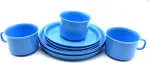 Indų rinkinys kavos servizas plastikinių indų rinkinys 3 x puodeliai 14 cm lėk&scaron;tės 18 cm plastikas &scaron;viesiai mėlynas