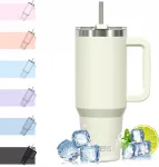 Termosas puodelis 1182ml su &scaron;iaudeliu, dangteliu ir rankena, talpus, smėlio spalvos