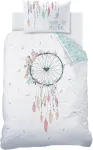 Matt&rose Traum&auml;nger kūdikio patalynės komplektas 100 x 135 cm &ndash; mergaičių patalynė &middot; vaiki&scaron;ka patalynė &middot; bohemi&scaron;kas stilius, gėlės, plunksnos &ndash; pagalvės užvalkalas 40 x 60 cm + antklodės užvalkalas 100 x 135 cm &ndash; 100% medvilnė