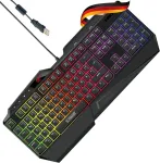Schwaiger Gt108 žaidimų klaviatūra Pc kompiuterio klaviatūra Rgb ap&scaron;vietimas Anti-ghosting klavi&scaron;ai Qwertz i&scaron;maniojo telefono laikiklis rie&scaron;o atrama daugialypės terpės valdymas vaivoryk&scaron;tės spalvos