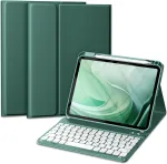 Vobafe dėklas su klaviatūra, skirtas ipad 11 10 kartos (2025/2022, 10.9/11 colių), magnetinė nuimama bluetooth klaviatūra su atnaujintu klavi&scaron;ų gaubtu, ipad a16 klaviatūra su ra&scaron;iklio laikikliu, pu&scaron;ų žalia