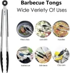 Profesionalios virtuvinės žnyplės Bbq žnyplės nerūdijančio plieno maisto kokybės silikoninės kar&scaron;čiui atsparios juodos 23 cm