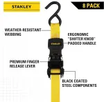 Stanley S1000 25 mm x 3 m diržų komplektas su terk&scaron;le &ndash; lengvam krovinių transportavimui (680 kg trūkimo riba) &ndash; 8 vnt. &ndash; juodi/geltoni