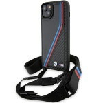 Apple iPhone 13 / 14 / 15 BMW dėklas M Edition Carbon Tricolor Lines & Strap (BMHCP15S23PSVTK) juodos spalvos