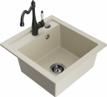 Granitinė virtuvinė plautuvė Mexen Vito su mai&scaron;ytuvu ir sifonu, rusvai gelsvas+Juodas