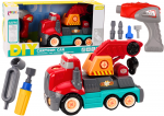 Lean Toys Raudonas žaislinis sunkvežimis su kranu ir įrankių rinkiniu