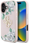 Originalus Dėklas GUESS Grained Roses Big 4G logo skirtas Apple iPhone 16 rožinės spalvos