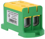Elektro Plast 48.297 Paskirstymo blokas-&scaron;akos 2x1 polių AL/CU 16-95mm2 geltonai žalias plok&scaron;čias montavimas ir TH bėgelis WLZ35/2x95/su 48.297