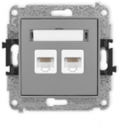 Karlik Elektrotechnik 27IGK-2 ICON Dvigubas kompiuterio lizdo mechanizmas 2xRJ45, kat. 5e, 8 kontaktų matinė pilka 27IGK-2