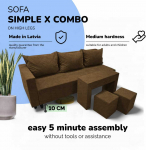 Sofa Meb & Podrez I&scaron;skleidžiamas dvigulės sofos komplektas su staliuku ir pufais Simple X Combo,, Podrez,, rudos spalvos