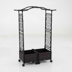 Promotions Gėlių dėžė su grotelėmis ir stogeliu, 104x40x147 cm, ruda, metalas ir ratanas